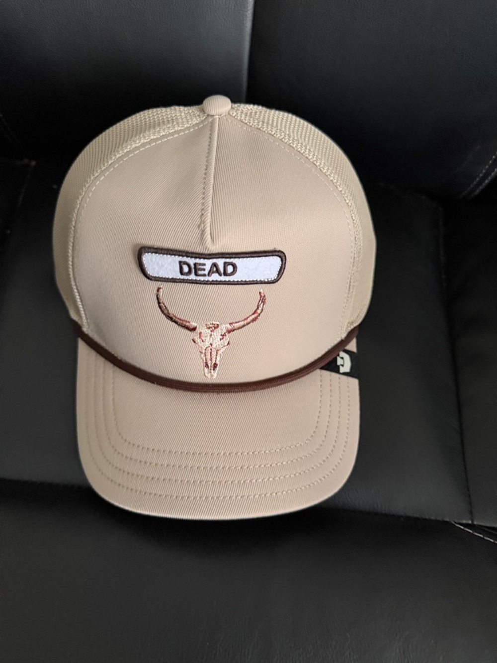 Beige Trucker Hat with Embroidered Longhorn Accent
